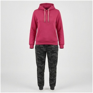 <b>Women</b> 2-Piece Tracksuit Hooded Sweatshirt Camouflage <b>Joggers</b> Full Sleeve Casual Autumn Wear 100% Cotton Midweight <b>Fleece</b> Set - Product Image 1