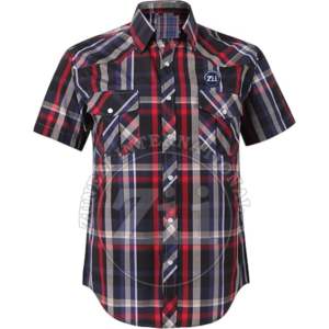 Chemise en flanelle à carreaux boutonnée, manches courtes, épaules tombantes, 100% coton, pour homme, couleur noire, style habillé - Product Image 1