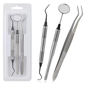 Kit d'examen dentaire manuel réutilisable en acier inoxydable 3 pièces : miroir, explorateur, pince à épiler - Certifié CE ISO - Product Image 1