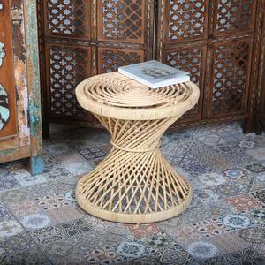 Handwoven Rattan Hourglass Side Table - Vintage Wicker Tea Coffee Table Stool & Boho <b>Home</b> <b>Furniture</b> for Living Room - Product Image 2
