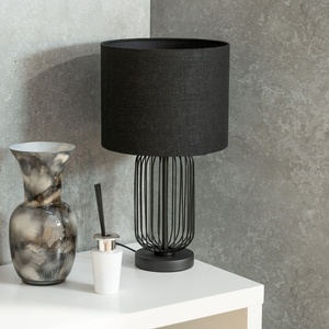 Lampe de table en métal Midnight Cage avec base en fil de fer ouvert, abat-jour en tissu de qualité supérieure, éclairage ambiant chaud pour les intérieurs élégants - Product Image 2