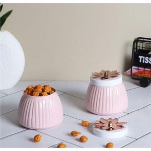 Decorative Pink Metal Dry Fruit <b>Jar</b> with Metal Lotus Lid Elegant <b>Kitchen</b> <b>Storage</b> Container Modern Serving Bowl <b>for</b> Home Decor - Product Image 1