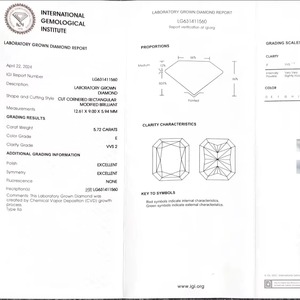Diamant de laboratoire CVD, taille rectangulaire à coins arrondis, taille brillant modifiée, 5,72 carats, couleur E, pureté VVS2, certifié IGI pour la fabrication de bijoux - Product Image 3