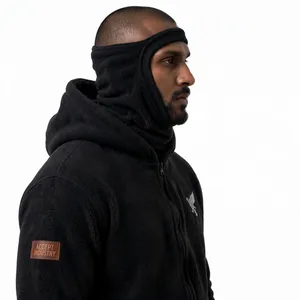 Sweat-shirt à capuche zippé en molleton noir pour homme ACCEPT INDUSTRY, logo brodé, coupe classique, décontracté pour l'hiver - Product Image 4
