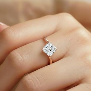 แหวนหมั้นเพชรทรงแอสเชอร์ 14K ทองคำขาว เงินแท้ 925 เพชรเพาะเลี้ยง แหวนแบบซ้อนได้ ของขวัญสำหรับผู้หญิง - Product Image 2