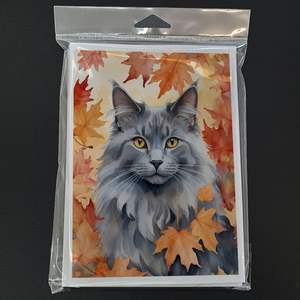 Nebelung Whimsical A7 Tamaño 5x7 Tarjetas de notas en blanco Hojas de otoño y diseño de gato Paquete de 8 con sobres para fines de felicitación - Product Image 3