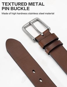Ceinture en cuir de vachette marron avec boucle rectangulaire argentée, design formel et durable - Product Image 3