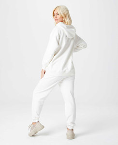 ชุดวอร์ม2ชิ้นสำหรับผู้หญิงชุดวอร์มกางเกงมีฮู้ดสีชมพูสีพื้นโลโก้ตามสั่ง - Product Image 3