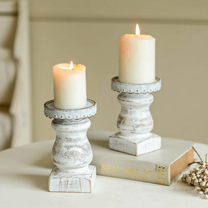 Ensemble de 2 bougeoirs à base rectangulaire en bois de manguier rustique Supports de piédestal Usine de chandeliers décoratifs de mariage de Noël - Product Image 4