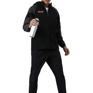 Men's Color Block Hooded <b>Windbreaker</b> Jacket <b>Black</b> Grey Zip Up Front Logo Sporty Spring Coat - Product Image 3