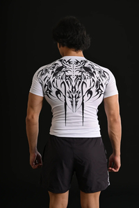 Ensemble de vêtements de yoga pour homme, t-shirt sans manches à col rond blanc en jersey compressif, short imprimé à carreaux sur le devant, 100% coton, séchage rapide, coupe ajustée - Product Image 4
