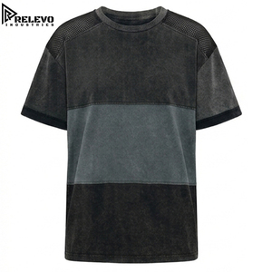 เสื้อยืดโอเวอร์ไซส์ผู้ชายพรีเมียม แต่งผ้าตาข่าย รุ่นวินเทจ สีดำชาร์โคล ล้างสีแบบแอซิดวอช แต่งผ้าตาข่ายบริเวณไหล่ สไตล์สตรีทแวร์ - Product Image 1
