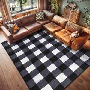 Alfombra Moderna de Lana Hecha a Mano |   Alfombra a Cuadros Blanca y Negra, Alfombra Suave para Sala de Estar, Grosor del Pelo Cortado 10 mm, MOQ 1 Pieza - Product Image 3