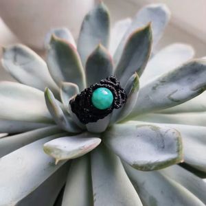 Green Onyx Macrame <b>Ring</b> Handmade Adjustable Black Cord Boho Gemstone <b>Statement</b> <b>Ring</b> for Women - Product Image 1