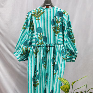 Beautiful floral Cotton Block Printed dress Dress For Casual wear Hand Block Printed Dress - Product Image 3
