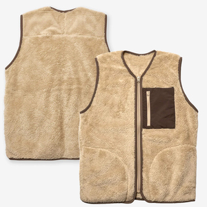 Men V <b>Neck</b> Sherpa <b>Fleece</b> Vest Beige Fluffy Teddy Vest Contrast Pocket Sleeveless Body <b>Warmer</b> Casual Warm Vest Wholesale OEM - Product Image 5