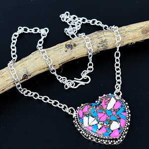 Collar con Colgante de Piedra Preciosa en Forma de Corazón de Algodón de Azúcar: Joyería de Diseño Hecha a Mano en Plata de Ley 925 - Product Image 1