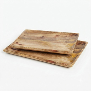 Plateau de service rectangulaire en bois de manguier sculpté à la main, avec motifs tribaux géométriques sur les côtés, plateau décoratif pour hôtel et restaurant - Product Image 5