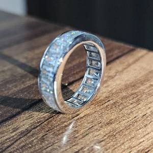 Anillo de eternidad completo con diamantes de moissanita brillantes de corte radiante para unisex, plata fina 925 original, regalo sorpresa para novias - Product Image 5