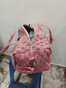 Handmade Manufacturer Quilted <b>Patchwork</b> Duffle Tote Shoulder Blue <b>Bag</b> Cotton Eco Friendly Travel Yoga Shopping Beach Boho Zipper - Product Image 4
