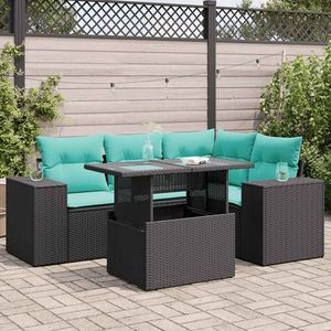 Set di divani da giardino in polyrattan nero da 5 pezzi con cuscini - Product Image 1