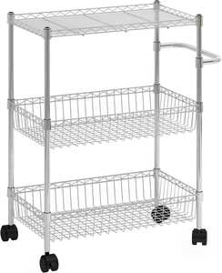 Chariot de cuisine en métal à 3 niveaux de qualité supérieure avec paniers ventilés et finition thermolaquée antirouille, rangement polyvalent - Product Image 4