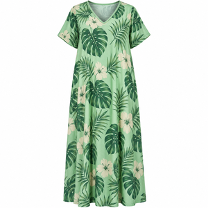 Polyester Printed Floral Polynesian Micronesia Eco-Friendly Anti-Wrinkle Breathable Natural Waist Solid Mumu <b>Dress</b> Women Custom - Product Image 4