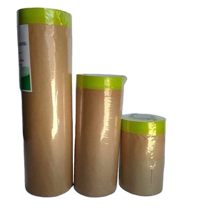 Rouleau de papier de masquage pré-adhésif Film PE + Ruban Kraft Largeur 150-450mm Protection contre l'humidité pour la peinture automobile pour ateliers de carrosserie - Product Image 1