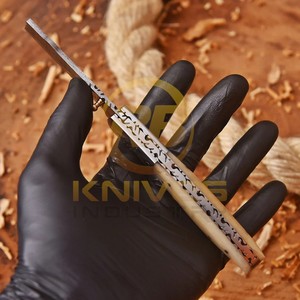 Wholesale Damascus Steel Folding Pocket <b>Knife</b> Natural <b>Bone</b> <b>Handle</b> Hunting Camping Survival EDC <b>Knife</b> with Leather Sheath - Product Image 3