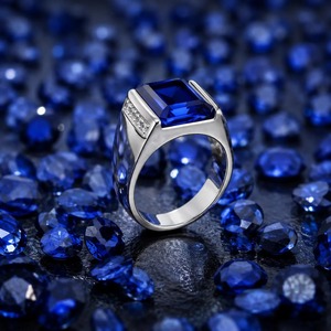 Bague de fiançailles pour homme en acier inoxydable plaqué platine avec saphir bleu taille émeraude, gravée sur mesure « Forever & Always » - Product Image 4