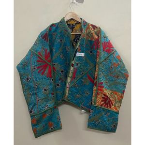 Vestes courtes brodées à la main avec motifs floraux Kantha, col mandarin, manches trois quarts, veste courte pour femmes, vêtements de printemps - Product Image 6