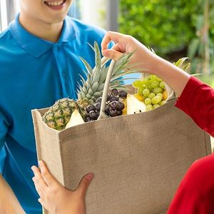 Sac de courses en toile de jute écologique, pas cher, grand format, avec poignée supérieure, pour les courses - Product Image 1