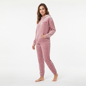 Conjunto Deportivo de Terciopelo para Mujer, Personalizado al por Mayor, Corte Regular, Sudadera con Capucha y Bolsillo Canguro, Pantalones Jogger, Dos Piezas, Ropa Casual, OEM, ODM - Product Image 3