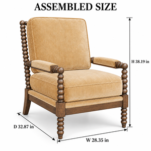 Fauteuil d'appoint rembourré avec structure en bois foncé et accoudoirs rembourrés, fauteuil traditionnel en velours - Product Image 2