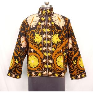 Amazing Look Cotrise Embroidery Floral Quilted Autumn Winter <b>Jacket</b> Women's Regular Length <b>Mandarin</b> <b>Collar</b> Full Sleeve Button - Product Image 1