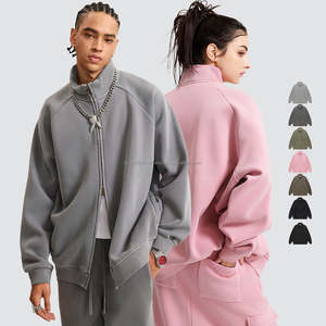 Vente en gros de sweat-shirts unisexes 420GSM rembourrés en polaire, couleur unie, fermeture éclair intégrale, sweat-shirts amples pour hommes - Product Image 1