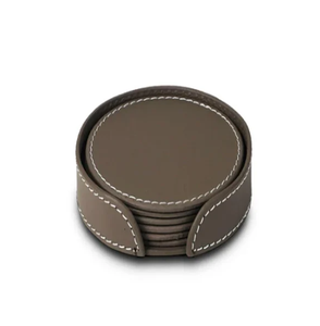 Ensemble de dessous-de-verre ronds en cuir avec surpiqûres blanches, tapis antidérapants pour la décoration de table - Maison & Jardin>Vaisselle, Café - Product Image 1
