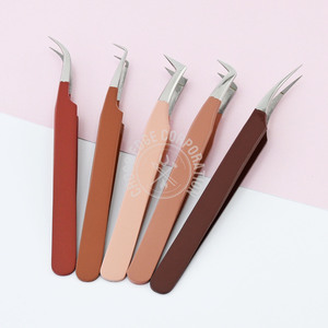 <b>Brown</b> Colors Private Label 90 Degree Manga Volume X Shape Fiber Tip Fine Tweezers for Eyelash Extension Hand-Tested Quality Work - Product Image 5