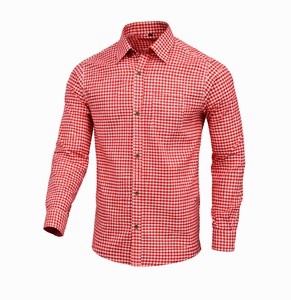 Mens Red Bavarian Trachten Casual Cotton Shirt Autumn Oktoberfest Traditional Long Sleeve S to 4XL - Product Image 1