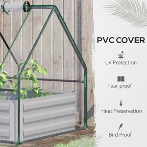 Bac de jardin surélevé avec fenêtre enroulable et couvercle en plastique transparent, jardinière en acier, serre - pour l'entretien des plantes en extérieur - Product Image 6