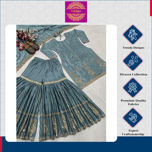 Ropa Étnica de Alta Calidad con Diseño Moderno y Elegante, Bordes Decorativos, Estilo Holgado y Largo hasta el Suelo, Kurti Sharara para Mujer - Product Image 3
