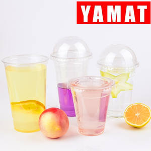 Gobelets en plastique transparents jetables pour boissons froides, café glacé, avec couvercles plats, personnalisés avec le logo YAMAT, 16 oz, en PET - Product Image 4