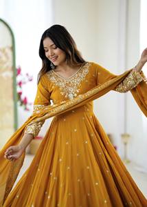 Vestido largo Anarkali de estilo indio tradicional con diseñador bordado Dupatta listo para usar Pishwas Anarkali - Product Image 2