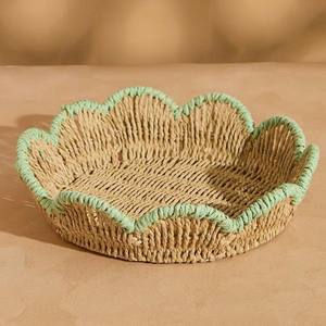 Slim Woven Seagrass Decorative Woven Tray With Color Accent For Serving, Home Styling And <b>Table</b> Display Tray Decor - Product Image 2