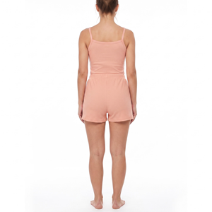 Ensemble deux pièces côtelé en polyester et coton avec logo personnalisé, débardeur et short, respirant, durable, séchage rapide, vêtements de sport et de détente pour filles Thapur - Product Image 2