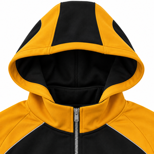 Ensemble survêtement homme noir et jaune à blocs de couleur, coupe ample, style streetwear, avec sweat-shirt et pantalon longs et poches latérales - Product Image 5