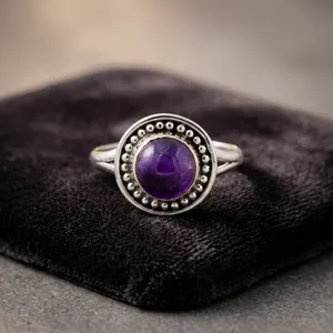 Pierre d'améthyste naturelle 925 argent sterling massif en gros bagues en pierre fine bijoux pour cadeau d'anniversaire pour elle - Product Image 4