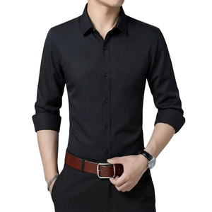 Men's Dark Grey Formal Dress Shirt Long Sleeve Slim Fit Solid Color Turn-<b>down</b> Collar Business Office Wear Anti-Wrinkle Cotton - Product Image 4