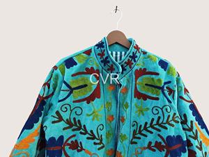 Manteau à col mandarin brodé à la main avec motifs floraux, manches longues, en coton, vêtement d'extérieur décontracté pour femmes adultes, style printemps - Product Image 3