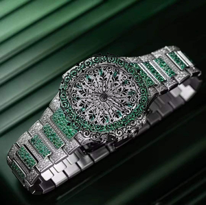 Luxury Unisex Silver Square <b>Watch</b> Emerald Diamond Dial Analog Quartz Movement Glass Waterproof Custom <b>Iced</b> Quartz Buckle 40mm - Product Image 3